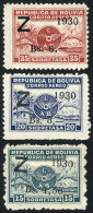 Sc.C24/C26, 1930 Zeppelin, Cmpl. Set Of 3 Overprinted Values, Mint Very Lightly Hinged, Excellent Quality, Catalog... - Bolivie