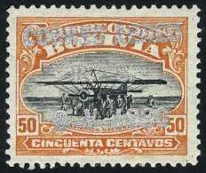 Sc.C17, With SILVER Overprint (proof), Tiny Hinge Mark, Excellent And Rare! - Bolivien