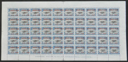 Sc.C15, 1930 Zeppelin 25c., Complete Sheet Of 50 Stamps, The 25 On The Left With Shifted Overprint (to The Right),... - Bolivie