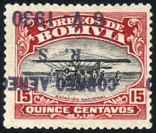 Sc.14a, 1930 Zeppelin 15c. With Variety: INVERTED OVERPRINT, Excellent Quality! - Bolivia