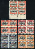 Sc.C11/12 + C14/16, 1930 Zeppelin, The First 5 Values Of The Set In BLOCKS OF 4, Excellent Quality (2 Stamps In... - Bolivia