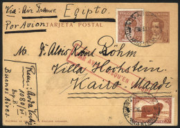 Uprated Postal Card (total Postage 40c.) Sent From Buenos Aires To EGIPT On 7/JA/1939 By Airmail, Interesting Rose... - Other & Unclassified