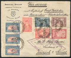 Cover Sent By ZEPPELIN To Switzerland On 21MAY/1930, With Spectacular Postage Including Strip Of 3 Of 1P. Zeppelin... - Other & Unclassified