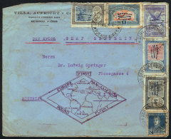 GJ.660/664, 1930 Zeppelin, Cmpl. Set Of 5 Values With Blue Overprint Used On A Cover Flown By Zeppelin To Austria,... - Airmail