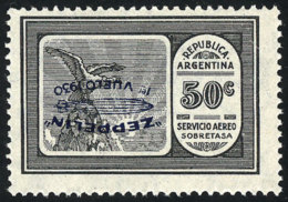 GJ.661a, 1930 50c. Zeppelin With INVERTED Blue Overprint, Very Lightly Hinged, Very Fresh, Excellent Quality! - Airmail