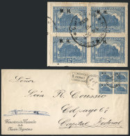 GJ.260, Block Of 4 Of 12c. Post Centenary With M.H. Overprint, Franking A Registered Cover Used In Buenos Aires On... - Officials