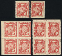 GJ.1A, 2 Blocks Of 4 Of The Reprint, Different Shades, Also 2 Singles With The Same Characteristics, VF Quality... - Other & Unclassified
