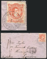 RARE RAILWAY PO CANCEL: Cover Franked With 5c. (GJ.38), Sent From A Town In The Province Of Santa Fe To England,... - Other & Unclassified