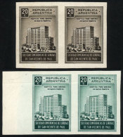 2 Pairs Of Unissued ESSAYS For A Stamp Commemorating The Hospital For Workers In Nueva Pompeya, In Dark Chestnut... - Sonstige & Ohne Zuordnung