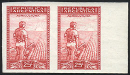 GJ.766, 25c. Plowman, Printed On Chalky Paper, IMPERFORATE PAIR, VF Quality! - Sonstige & Ohne Zuordnung