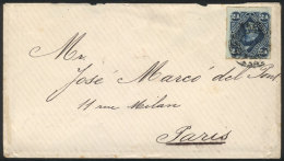GJ.52, San Martín 24c. Rouletted, Franking ALONE A Cover Sent From Buenos Aires To Paris In JUL/1882, VF... - Sonstige & Ohne Zuordnung