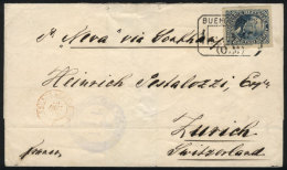GJ.51, 20c. Velez Sársfield Rouletted, Franking A Folded Cover Sent To Switzerland On 14/NO/1878, Transit... - Sonstige & Ohne Zuordnung