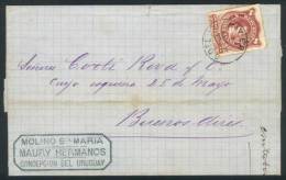 Folded Cover Franked By GJ.49, Cancelled C. DEL URUGUAY - 15/Feb/1878, And Buenos Aires Arrival Handstamp Of The... - Other & Unclassified