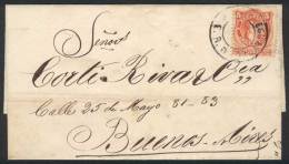 Folded Cover Dated 20/FE/1869, Franked By GJ.37 (5c. Rivadavia With Groundwork Of Horizontal Lines), With The Rare... - Sonstige & Ohne Zuordnung