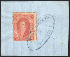 GJ.25, 4th Printing, On Fragment With The Very Rare Blue Cancel 'Admon. De Correos De MERCEDES' In Double Oval,... - Used Stamps