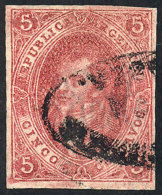 GJ.25, 4th Printing, Clear Impression, With Variety: Lower Left Angle With Small Ink Spot, Used In Mendoza,... - Used Stamps