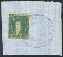 GJ.23, 10c. Semi-clear Impression, Tied On Fragment By Beautiful Cancel Of SANTIAGO DEL ESTERO In Blue (+200%),... - Usados