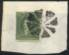 GJ.23, 10c. Worn Impression, On Fragment With Mute Cancel 'circle Of 8 Wedges Without Center', Superb! - Used Stamps