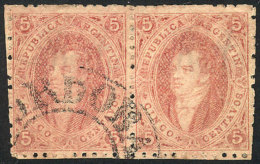 GJ.20, 3rd Printing, Clear Impression, Dun-red, Fantastic PAIR Used In Córdoba, Superb! - Used Stamps