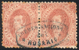 GJ.19, 1st Or 2nd Printing, Horizontal PAIR With Complete Cancel Of Rosario (blue Ellipse), Light Stain Spots Of No... - Usados