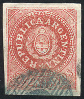 GJ.15, 5c. Narrow C, Red-rose, With Bluish Green OM Cancel, Wide Margins, Nice Color, Very Thin Paper, Very Fresh,... - Usati