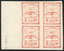 GJ.4, 5c. Large Figures, Block Of 4 With Varieties: The Lower Stamps WITHOUT FRAME At Top, And In The Lower Right... - Nuovi