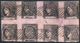 GJ.8, Dull Rose, Block With The 8 Types, Used, With Some Minor Defects But Very Good Appearance, Market Value... - Corrientes (1856-1880)