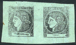 GJ.4, Yellow-green, Pair With Types 7 And 8, Light Pen Cancel, Excellent Quality! - Corrientes (1856-1880)