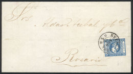 GJ.17, 1P. Blue, Semi-clear Impression, Wide Margins, On Folded Cover From Buenos Aires To Rosario (1/AU/1862),... - Buenos Aires (1858-1864)