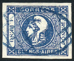 GJ.17, 1P. Blue, Dull Impression, Superb Example With Mute 'grid' Cancel In Blue, Excellent! - Buenos Aires (1858-1864)