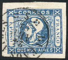 GJ.17, 1P. Blue, Dull Impression, Used In Buenos Aires On 24/AP/1862, Immense Margins, Superb Example! - Buenos Aires (1858-1864)