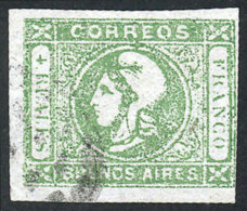 GJ.16, 4R. Green, Worn Impression, 3 Wide Margins, One Just, Very Nice, Catalog Value US$100. - Buenos Aires (1858-1864)