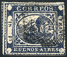 GJ.11A, IN Ps. Dark Blue, Type 23 On The Kneitschel Reconstruction, 4 Margins (one Over The Fillet, One Normal And... - Buenos Aires (1858-1864)