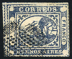 GJ.11, IN Ps. Blue, Fantastic Example With 2 Immense Margins 'stealing' Part Of 3 Neighboring Stamps (it Can Be... - Buenos Aires (1858-1864)