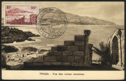TIPASA: Panorama, Roman Ruins, Maximum Card Of 28/MAR/1955, With Special Pmk Of "Bi-millennium", VF Quality - Algeria (1962-...)