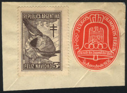 Rare Cinderella Of The 1936 Berlin Olympic Games, On Fragment Of A Cover, Used Along Another Cinderella Of... - Other & Unclassified