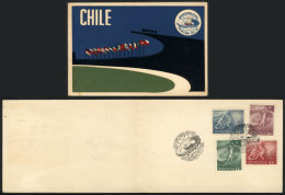 Commemorative Card Of The 1962 Football World Cup, With The Set Of 4 Values Issued By Chile With Special Postmark,... - 1962 – Cile