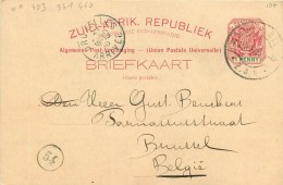 AFRIQUE DU SUD - NOUVELLE REPUBLIQUE - ENTIER POSTAL VOYAGE -1900 - VERS BRUXELLE  - BELGIQUE - 1 PENNY ROUGE. - Nueva República (1886-1887)