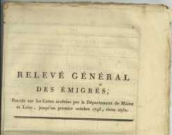 REVOLUTION – MAINE-ET-LOIRE – RELEVE Général Des EMIGRES - 1797 Leterme-Saulnier - Documents Historiques