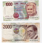 2 Banconote Italia Lire 1000 E 2000 Usate Serie PA E FH - 2.000 Lire