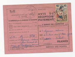 AVIS DE RECEPTION DE PAPEETE POLYNESIE  1959 OCEANIE    LETTRE COVER - Lettres & Documents