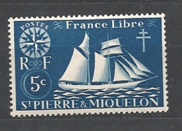 ST. PIERRE & MIQUELON  1942 Fishing Schooner    YVERT 296   MNH - Nuevos