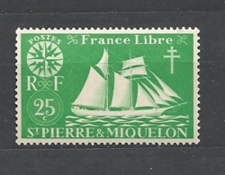 ST. PIERRE & MIQUELON  1942 Fishing Schooner    YVERT 298   MNH - Nuevos