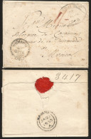 J) 1855 CUBA-CARIBE, CROWN PAID AT HABANA CIRCULAR CANC.,RED WAX SEAL AT THE BACK, CIRCULATED COVER TO MEXICO ARRING - Prephilately