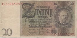 GERMANY 20 REICHSMARK 1929 P-181a VF UNDERPRINT B S/N G.33945257 [ DER181a ] - 20 Mark