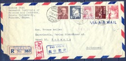1954 , JAPÓN , CERTIFICADO CIRCULADO  ENTRE HAKATA Y BASILEA , LLEGADA AL DORSO - Brieven En Documenten