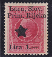 5391. Italy Slovenia Fiume Rijeka Revenue Stamp (Lira 1) - Fiume & Kupa
