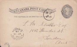 Canada Postal Stationery Ganzsache Entier 1c. Victoria WOODSTOCK 1893 LONDON Ontario (2 Scans) - 1860-1899 Regno Di Victoria
