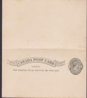 Canada Postal Stationery Ganzsache Entier 1c. Victoria W. Reply Antwort  Response Unused (2 Scans) - 1860-1899 Reinado De Victoria