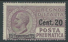 1924-25 REGNO POSTA PNEUMATICA SOPRASTAMPATO 20 SU 15 CENT MH * - CZ15-7 - Correo Neumático